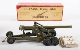 Britain's No 2064 155mm Gun M1 (2nd version): green finish with two wheeled trail carriage,