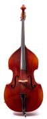 A three quarter size double bass:, unsigned, with scroll carved headstock and brass keys,