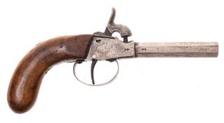A 19th century single barrel percussion cap boxlock pistol: the octagonal barrel on a plain action