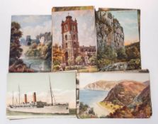 A collection of early 20th century postcards including Ocean Line and Naval related cards,