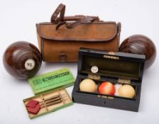 A late Victorian cased set of three ivory billiard balls by Thurston & Co, London:,