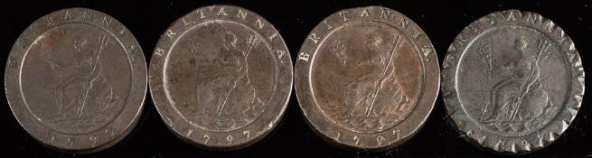 Four George III 1797 cartwheel twopences:.