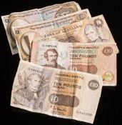 Five Scottish £10 banknotes.