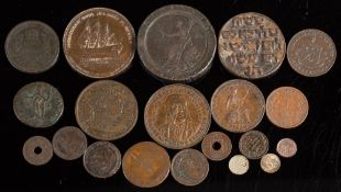 An interesting group of copper including Foudroyant medallion, an 1863 Auckland token,