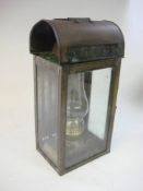 A French brass rectangular 'Officers' ship's lamp: with handle over arched top and glazed body