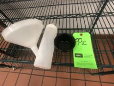 Condiment Dispensers and Bowls in Plastic Tub