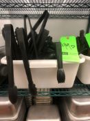 Black and Red Plastic Tongs and Serving Utensils