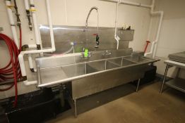 Amtekco S/S Triple Bowl Sink with Spray Nozzel & Back Splash, Overall Dims.: Aprox. 108