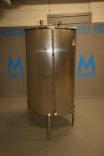 Aprox. 250 Gal. S/S Single Wall Vertical Tank, with (1) S/S CIP Spray Ball, Tank Dims.: Aprox. 59