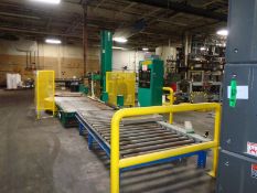 Signoid Automated Stretch Wrapper with powered infeed/outfeet roller conveyors -- Operational when