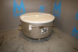 2013 Loos Portable S/S Round Column Dump Tote, M/N 1121-001, with Plastic Lid, Internal Dims.: