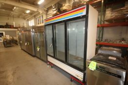 True 3-Door Refrigerator,with (3) Glass Hinge Glass Doors, M/N GDM-72F, S/N 11782970, 115/230 Volts,