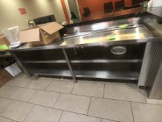 S/S COUNTERTOP WITH 2-LEVEL SHELVING, APPX L96'' X W25''