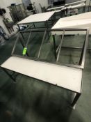 S/S PACK-OFF TABLE W/ PLASTIC CUTTING BOARD SHELF APPX L65'' X 37W'' X H44''