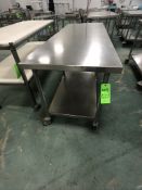 S/S TABLE PORTABLE / MOUNTED ON CASTERS WITH BOTTOM SHELF, APPX DIM. LWH'' 84 X 30 X 36