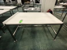 S/S TABLE WITH CUTTING BOARD TOP APPX DIM. LWH'' 70 X 48 X 36