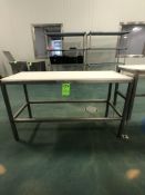 S/S TABLE WITH PLASTIC CUTTING BOARD TOP APPX L59 1/2'' X W23''