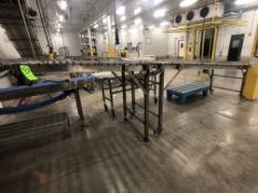 S/S INCLINE ROLLER CONVEYOR IN TWO PIECES (ONE WITH CASTERS / ONE WITHOUT), APPX DIM. L180'' X