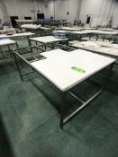 S/S TABLE WITH CUTTING BOARD TOP APPX DIM. LWH'' 72 X 48 X 37, PARTS OF BOARD MISSING