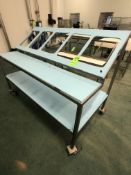PORTABLE S/S PACK-OFF CART W/ PLASTIC CUTTING BOARD SHELF APPX L80'' X 39W'' X H53''