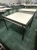 S/S TABLE WITH CUTTING BOARD TOP AND S/S GUARDS APPX DIM. LWH'' 42 X 42 X 31