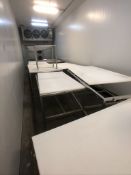 CONTENTS OF BANANA ROOM 46, APPX (12) S/S TABLES (MOST WITH CUTTING BOARD TOPS), (4) PLASTIC TOTES