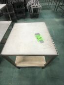 (1) S/S TABLE WITH UMHW CUTTING BOARD TOP AND BOTTOM SHELF, APPX DIM. LWH'' 30 X 26 X 34, (1) S/S