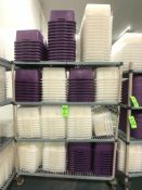 VOLLRATH STORAGE BINS, APPX (125) PCS, WHITE & PURPLE, APPX DIM. L20'' X W15'' X H7'' INCLUDES