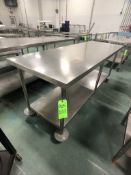 S/S TABLE PORTABLE / MOUNTED ON CASTERS WITH BOTTOM SHELF, APPX DIM. LWH'' 84 X 30 X 36