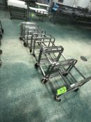 (7) ALUMINUM DOLLIES FOR FOOD STORAGE BINS APPX L26'' X W18'' X H25'' (1- W/ TWO BROKEN WHEELS)