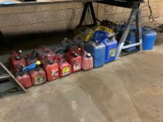 Lot-Plastic and Metal Fuel Cans on Floor