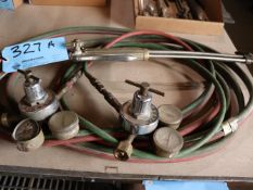 Set of Harris Oxygen & Acetylene Gauges w/ Hose & Victor Cutting Torch