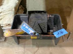 Lot-Paint Pan with Roller, Cover and Drop Cloths on Floor