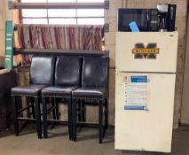 Lot-Round Table with (4) Chairs, (3) Bar Stools, Refrigerator and Mircrowave