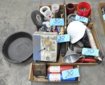 Lot-Various Tools, Brushes, Tape, Hardware, Funnel, Ear Plugs, etc. in (5) Boxes