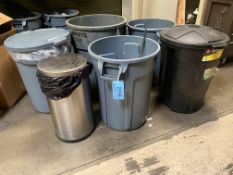 Lot (6) of Garbage Cans with (5) Brute heave Plastic and (1) Metal Can