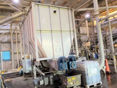 Steel receiving bin, approx. 100 yd³³ capacity, with double screw live bin bottom, front and back