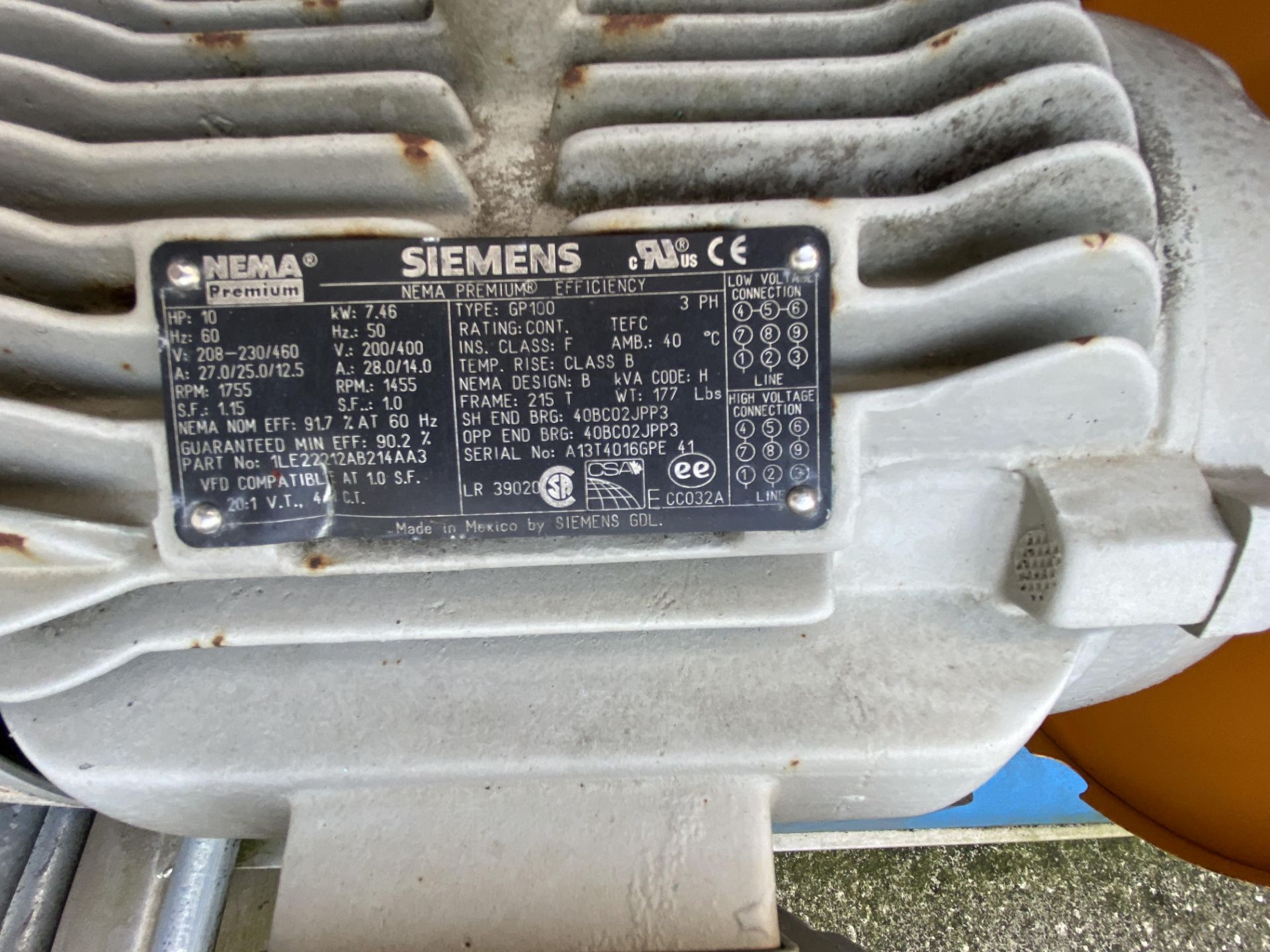 (Lot of 2) Mn 3196 3 X 4 Goulds centrifugal pumps with Siemens 10 HP drives - Image 3 of 3