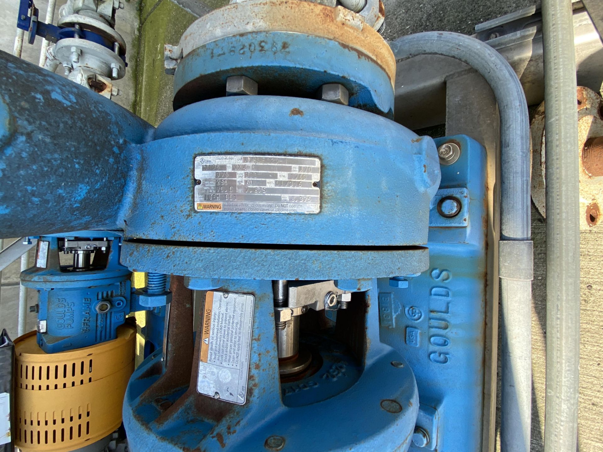 (Lot of 2) Mn 3196 3 X 4 Goulds centrifugal pumps with Siemens 10 HP drives - Image 2 of 3