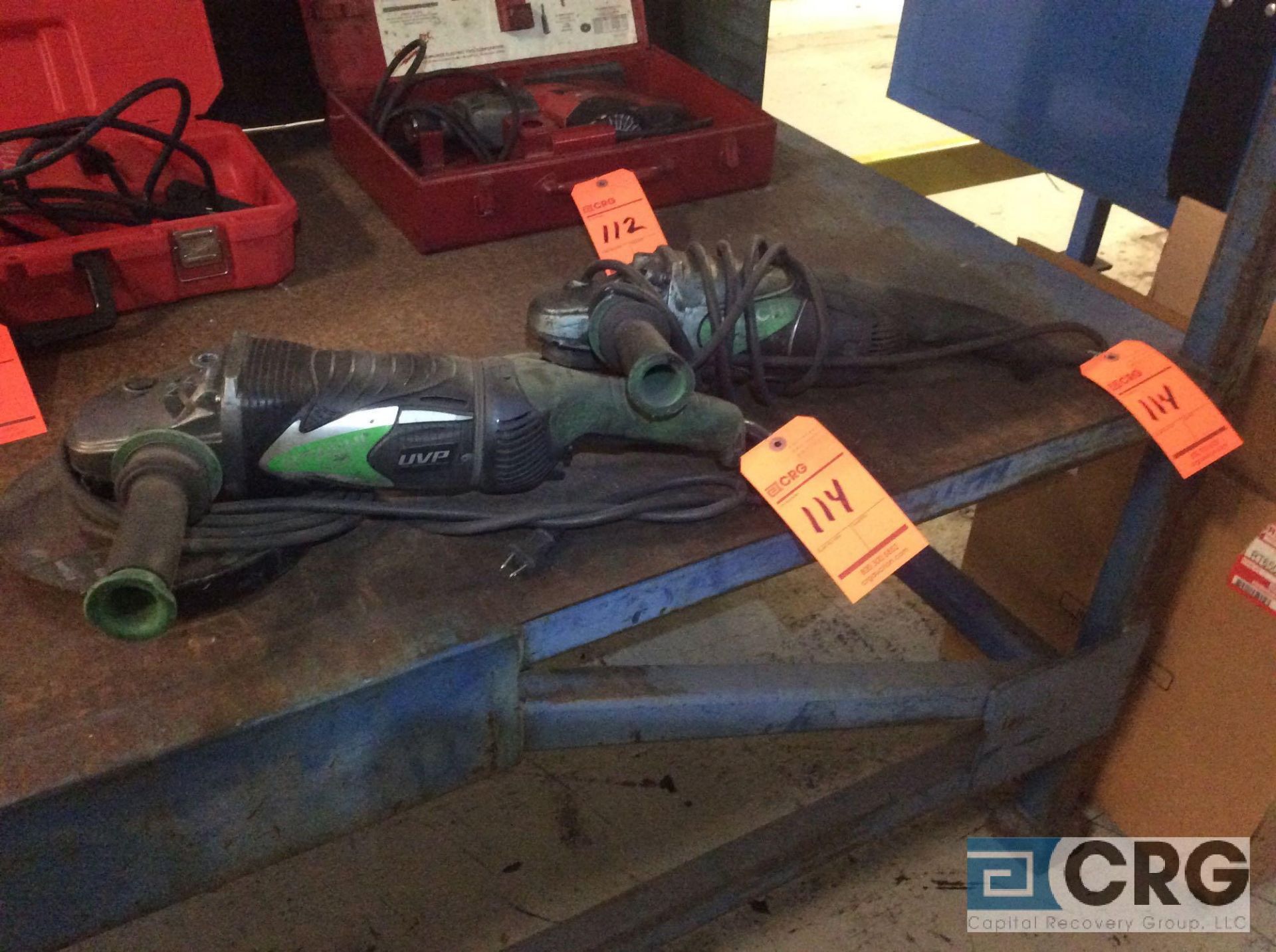 Lot of (2) Hitachi UVP heavy duty right angle grinders