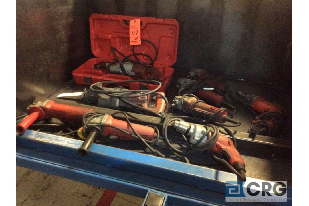 Lot of asst Milwaukee electric tools including (2) sawzall’s (2) drills and (5) small grinders - Image 1 of 3