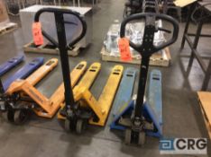 Lot of (2) asst 5000 lb cap narrow fork pallet jacks