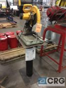 DeWalt D28715 14 inch chop saw mounted on pedestal base, 1 phase
