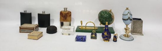 Assortment of collectables to include teaspoons, hip flasks, onyx items, paperweights, etc.
