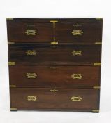 19th century campaign chest of two short over three long drawers, brass handles, escutcheons and