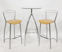 Circular glass and chrome based breakfast type table with two stools, a fire screen and a coffee