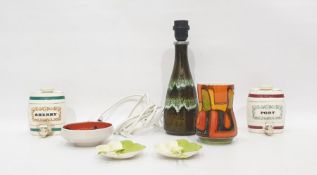 Poole Delphis vase and similar small bowl, two Wade's pottery spirit barrels, pair Carltonware