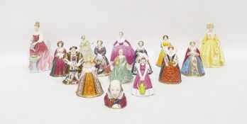 Set of seven Royal Worcester porcelain miniature figures, Henry VIII and his six wives, similar