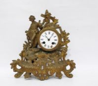 French ormolu-type mantel clock with bell chime (damage to the enamel dial and one leg missing)