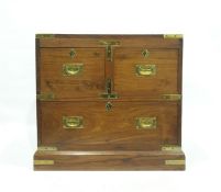 19th century mahogany campaign miniature chest of two short over one long drawer, plinth base, brass